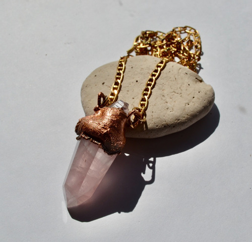 Imagen 3 de 6 de Colgante Piedras Cuarzo Rosa Y Amatista, Bronce, Cod1