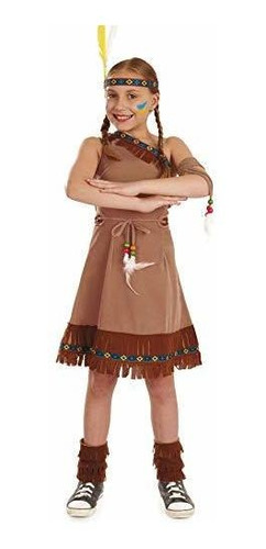 Girls Native American Costume Childrens Brown Fringed Indian