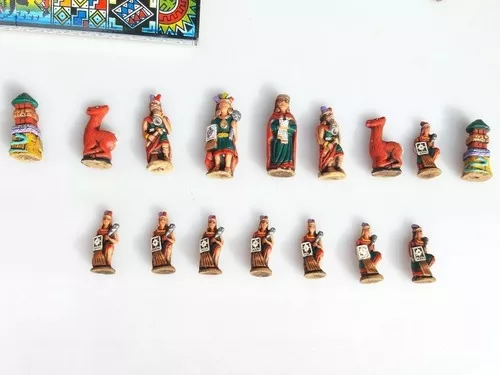 Tabuleiro jogo xadrez madeira peruano incas espanhois 26x26