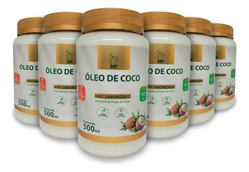 6x Oleo De Coco 500ml Orgânico Não Saborizado Hf Suplements