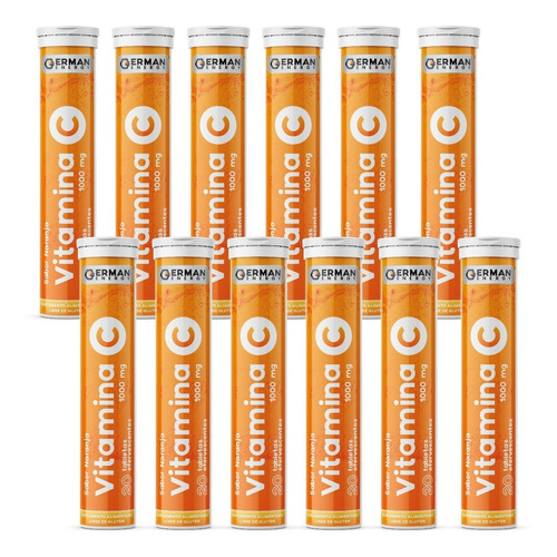 Pack 12 Vitamina C 1000 Mg Sabor Naranja German Energy