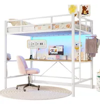Comprar Base De Cama Alta Tipo Loft Individual Blanco Con Escritorio