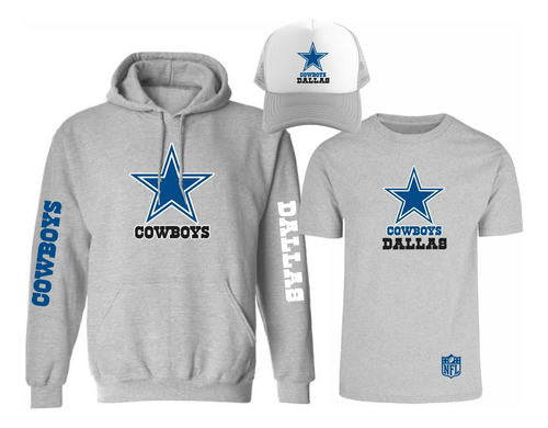 Kit Sudadera + Playera + Gorra Mod Dallas Cowboys Nfl