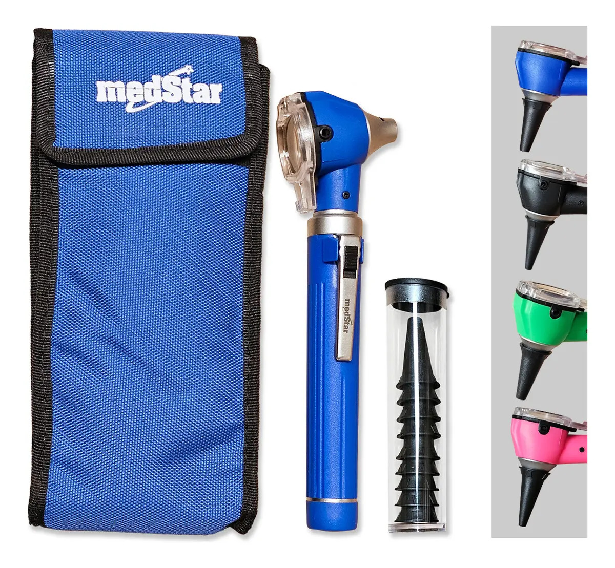 Otoscopio Mini Medstar De Luz Led Y Fibra Óptica Con Estuche Color Azul