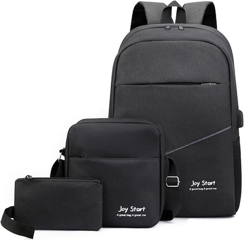 Kit 3pçs Mochila Notebook Impermeável Usb Masculina Feminina