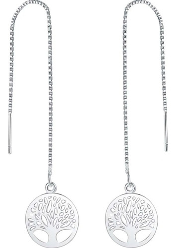 Pendientes Plata 925 Arbol De La Vida Aros Mujer Largo