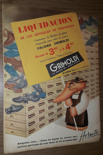 P480 Clipping Publicidad Zapatos Niños Grimoldi Año 1944 (Usado)