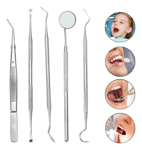 Set De 5 Kit Limpieza Herramienta Dientes Acero Inoxidable