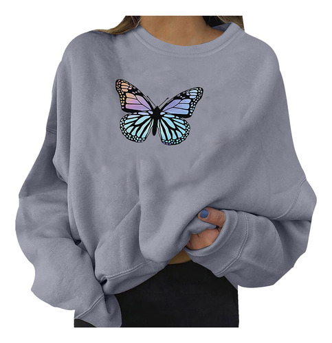 Sudadera Moda Para Niña Cuello Redondo Mariposa Sueter Manga