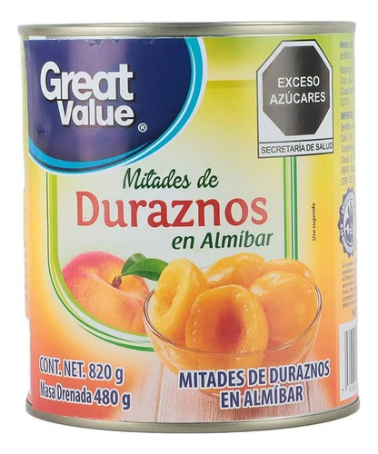 3 Pzas Duraznos En Almíbar Great Value En Mitades 820 G