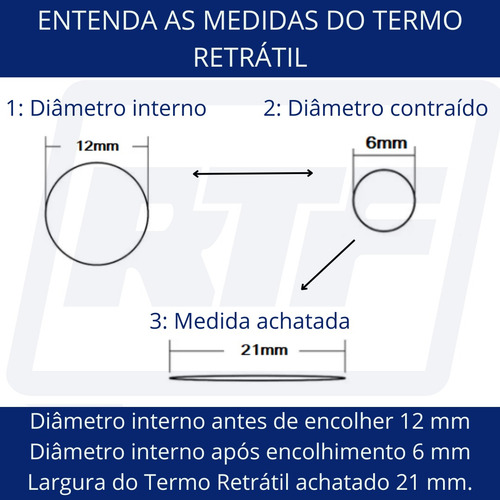 Termo Retrátil Preto 12mm X 10 Metros, Achatado Mede 21mm.