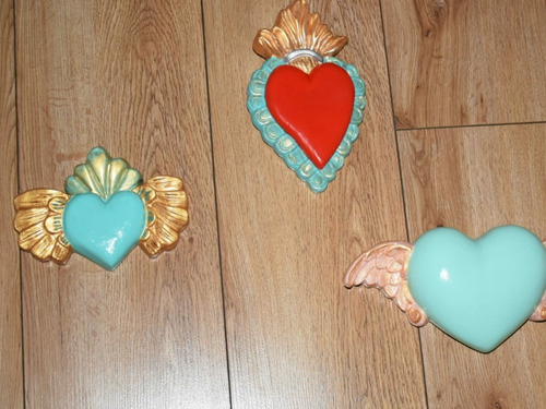 Imagen 4 de 9 de Corazón Alado Yeso Figura Adorno Regalo Pintado A Mano