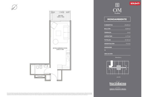 Departamento De 1 Ambiente En Om Palermo