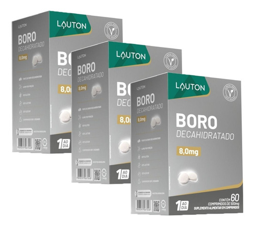 Kit 3x Boro Decahidratado 60 Comprimidos - Lauton Sabor Sem Sabor