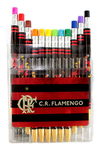 Jogo 12 Lapiseiras Lápis De Cor 2mm Flamengo Oficial
