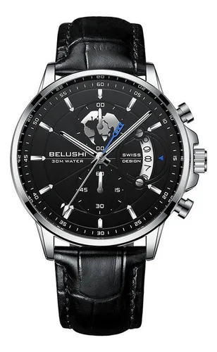 Reloj De Cuarzo Belushi Para Hombre, De Piel, Luminoso, Resi