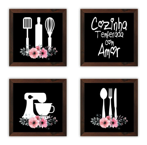 Kit 4 Quadrinhos Cantinho Do Café 15x15cm Com Moldura