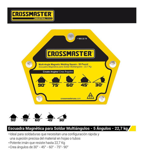 Imagen 2 de 3 de Escuadra Magnética Soldar 23kg 5 Angulos Crossmaster 9932274