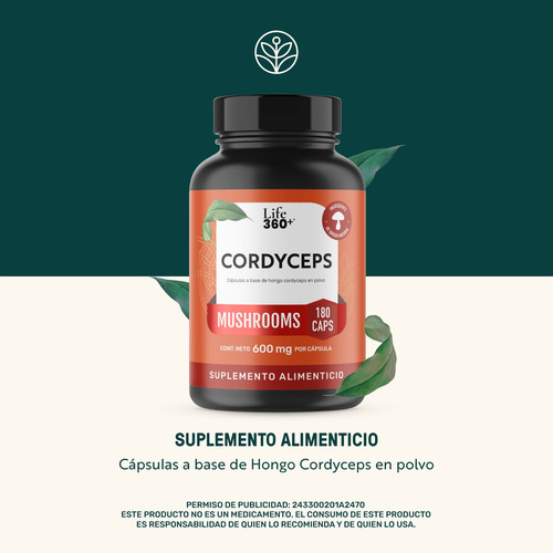 Cordyceps Mushrooms Life 360+ 180 Cápsulas Hongo Cordyceps