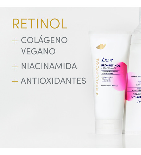 Dove Sérum Corporal Pro-Retinol reafirmante, para piel sin firmeza, reafirma y recupera la elasticidad y humectación de la piel