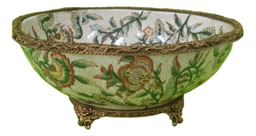 Bowl (cesto) Exclusivo Porcelana Craquelê Com Pintura Floral