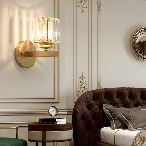 Lámpara De Pared De Interior Cristal Decorativa Moderna Estructura ronda dorada