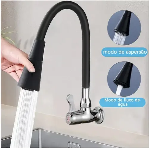 Torneira De Pia Gourmet Flexível De Parede Jato Com Aerador Para Cozinha  Cor Preto Fosco