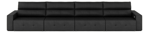 Sofá Retrátil 6 Lugares 404cm 4 Módulos Nero Usb Couro Preto