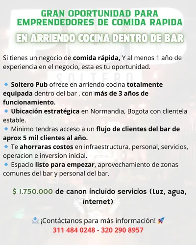 Arriendo Cocina Amoblada Dentro De Bar En Funcionamiento