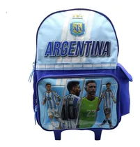 Comprar Mochila Escolar Afa Selección Argentina Messi Y Dibu Carro Color Azul Diseño de la tela Lisa