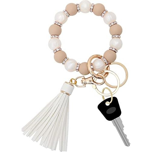 Silicone Key Ring Bracelet For Women, Elastic Beaded Wr...