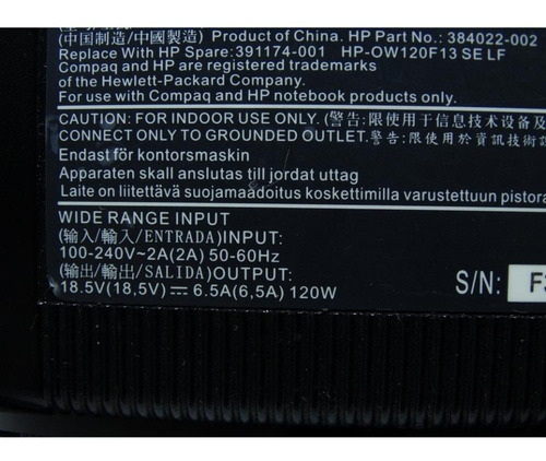 Eliminador De Corriente Hp 18.5v 6.5a
