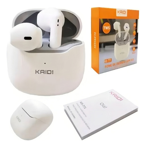 Fone De Ouvido Sem Fio Bluetooth 5.1 Kaidi Kd772 Cor Branco Branco
