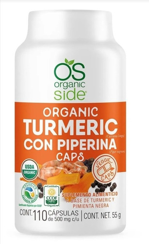 Cápsulas Cúrcuma Orgánica 90pz Organic Side Vegetal Turmeric Sabor Na