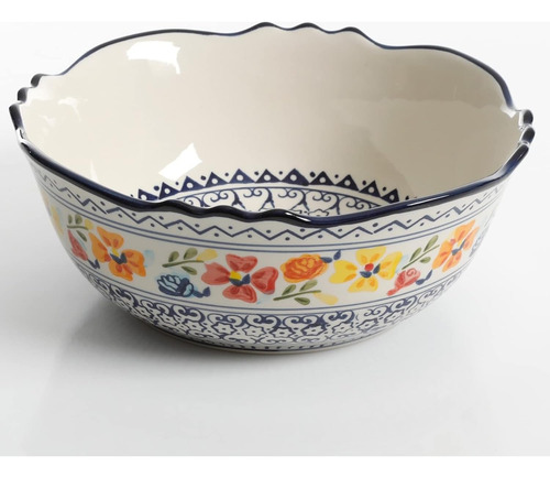 Juego De Cuencos Cerámicos Blancos Con Azul - 10x8 PuLG