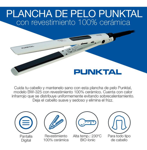 Planchita de pelo Punktal PK-325BW blanca 110V/240V