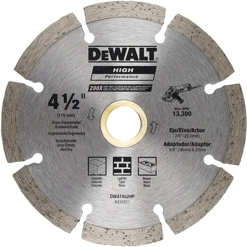 Disco Diamantado Segmentado 4-1/2 X 7/8 Dewalt Dw47452hp