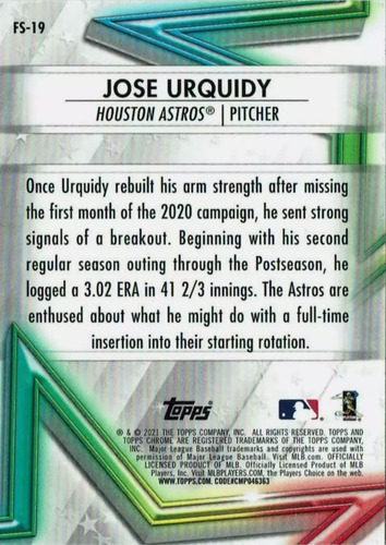 José Urquidy Houston Astros Topps Chrome Lote De 2 Tarjetas