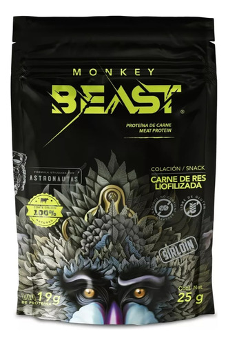 Carne De Res Liofilizada Monkey Beast 12 Paquetes De 25g C/u