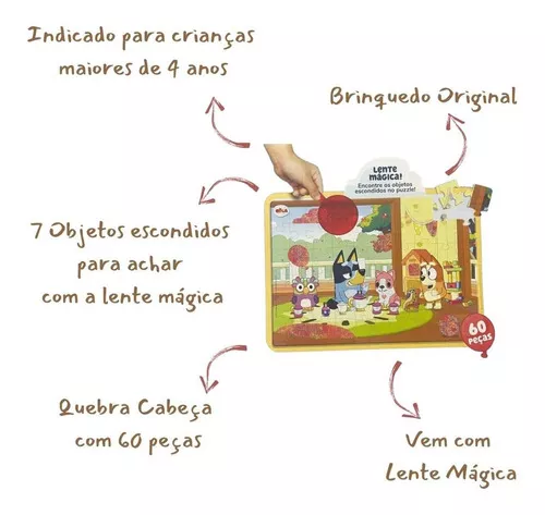 Jogo Puzzle 100 Pçs Quebra Cabeça Infantil Lol com Lente Mágica