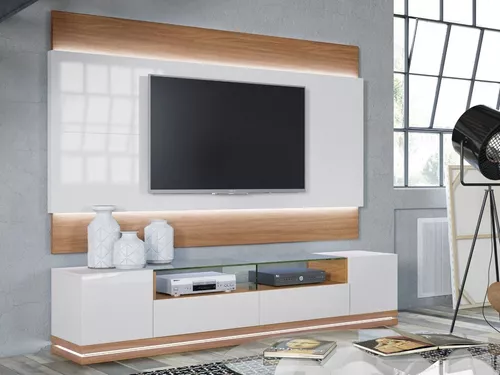 Mueble Tv Moderno Flotante Con Panel Lacado Ref: Mural22