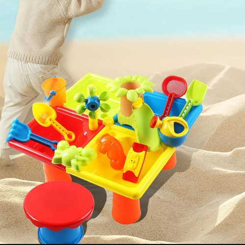 Juego De Arena Y Agua Para Niños Set De 25 Piezas + Banquito