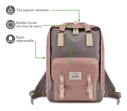 Mochila Bolso Himawari Retro Porta Notebook Color Rosa Viejo Y