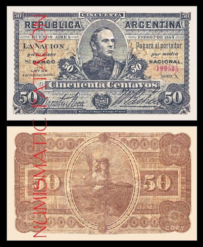 Billete 50 Centavo Banco Nacional 1884 Fraccionario Copia P4