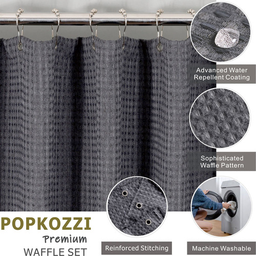 Popkozzi Cortina Ducha Baño Tela Gris Lavable Resistente 72