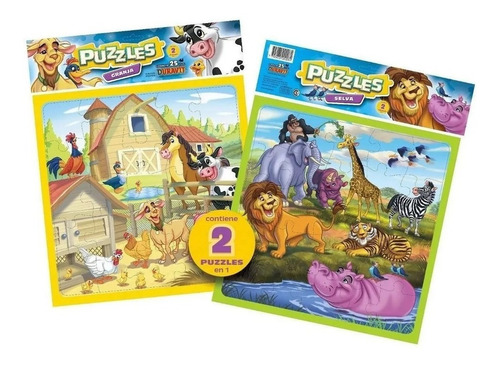 Imagen 1 de 7 de Rompecabezas Puzzle 2 En 1 Granja Y Selva 25 Piezas Duravit