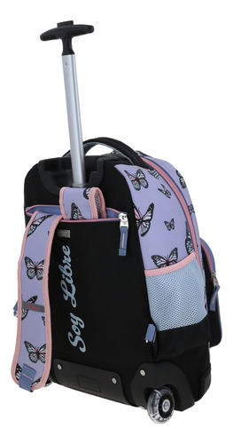 Mochila Grande Chenson De Baston Con Ruedas Luz Led Inobu Mariposas Color Morado Diseño De La Tela Liso
