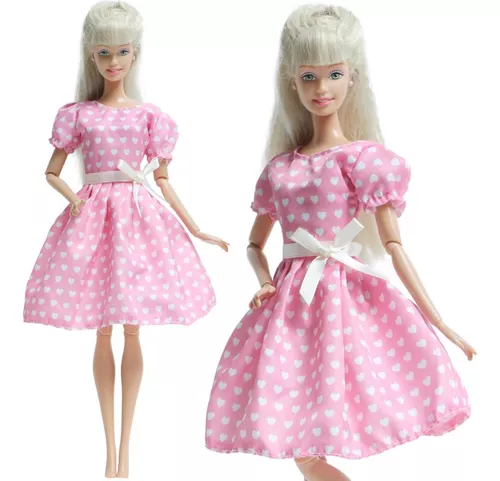 Roupa Da Barbie - Vestido Rosa Corações - Melhor Preço