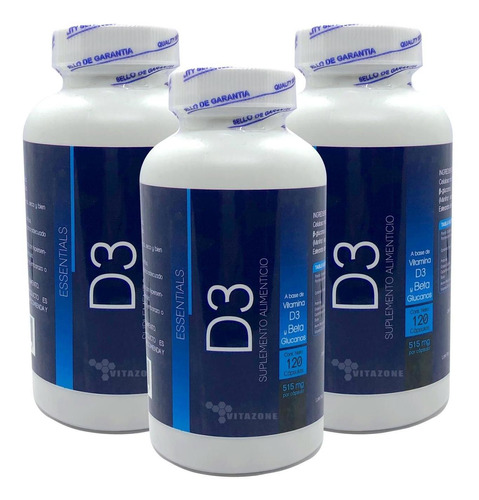 Vitamina D3 Essentials 120 Cápsulas (3 Frascos)