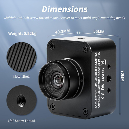 Cámara Usb Mokose 4k, Webcam Con Enfoque Manual Usb3.0 Y